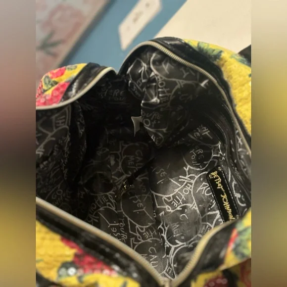 Vintage Betsey Johnson Y2K Yellow Pink Rose Garden Sequin Satchel Handbag - Picture 8 of 8